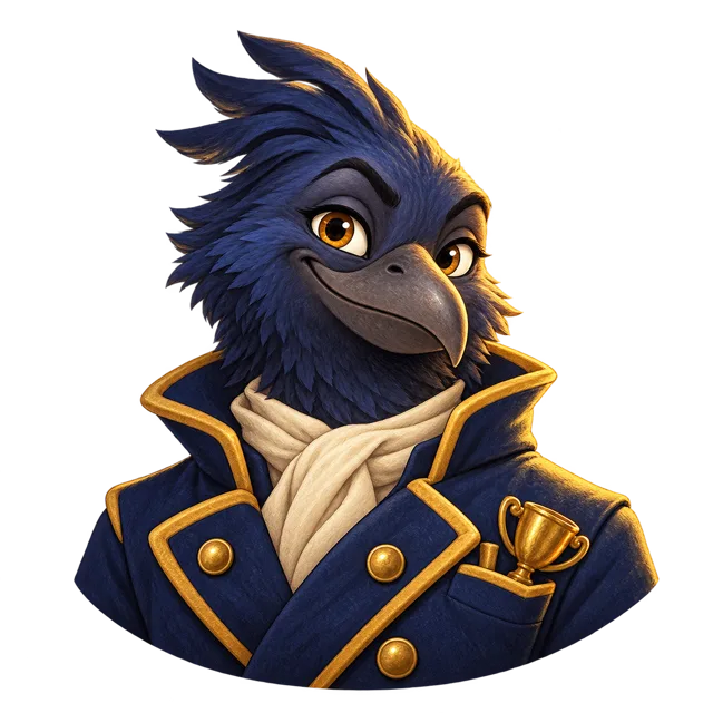 Captain Rook, a theatrical bird captain in an enormous coat, on the Sky Terrace above the clouds